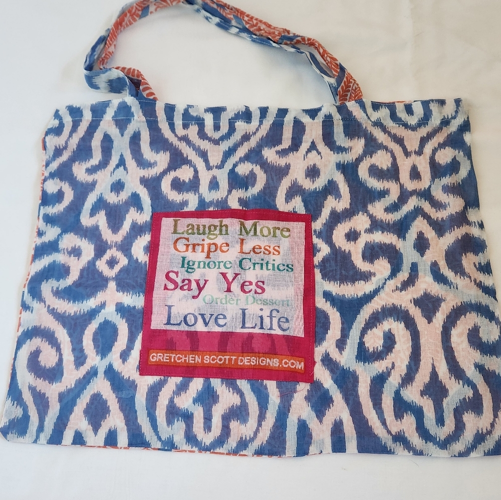 Gretchen Scott Orange And Blue Lightweight Fabric Reusable Shopping Tote Bag